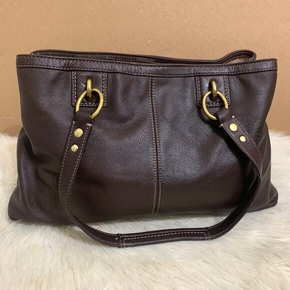 COACH Dark Brown Pebbled Leather PENELOPE Turn Lock Pocket CarryAll Tote F19044 - Picture 5 of 16